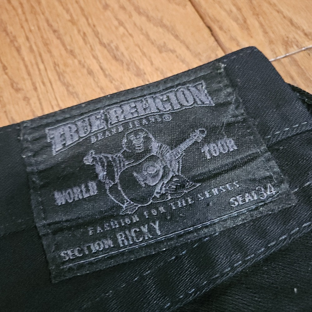 True Religion Ricky Straight Leg Black Jeans Mens Size 38 Made in USA 38x32 - Picture 5 of 14